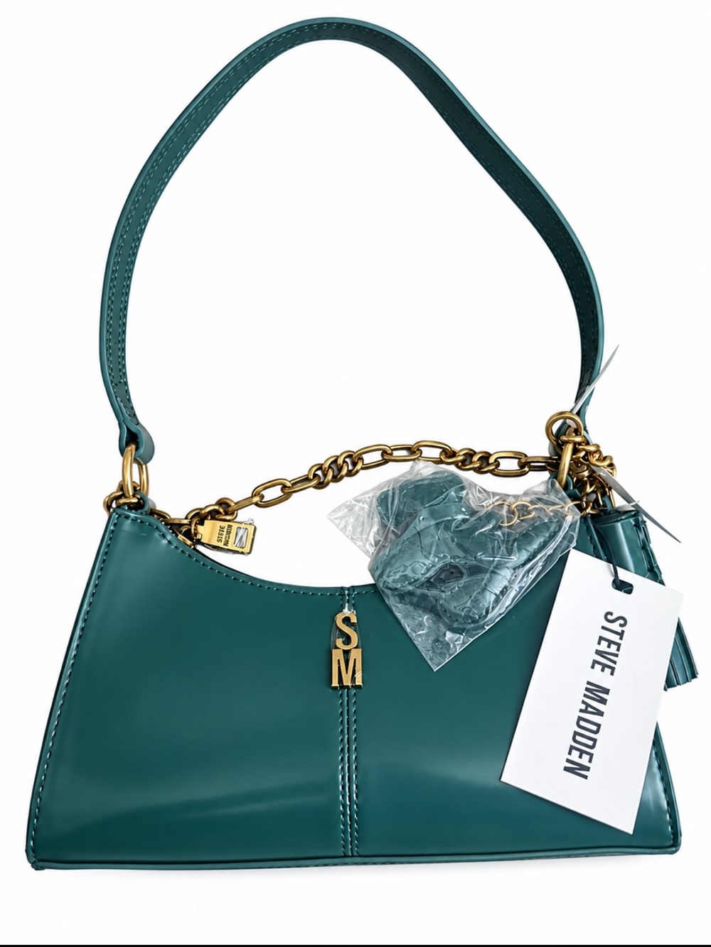 Steve Madden Teal Shoulder Bag with Gold Chain and SM Charm